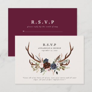 Carte D'accompagnement Rustique bordeaux mariage botanique floral