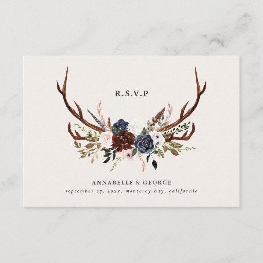 Carte D'accompagnement Rustique bordeaux mariage botanique floral (Devant)