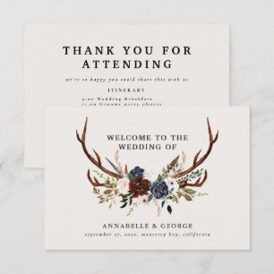 Carte D'accompagnement Rustique bordeaux marine floral mariage encal