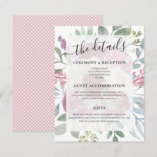 Carte D'accompagnement Rustique Bourgogne Floral Aquarelle Détails du Mar (Devant / Derrière)