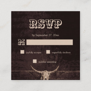 Carte D'accompagnement Rustique Brown Western Bull Skull Wedding RSVP