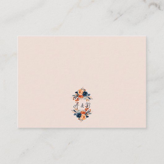 Carte D'accompagnement Rustique Burnt Orange and Blue Wedding Réception (Dos)