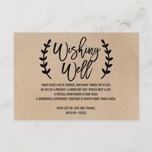 Carte D'accompagnement Rustique Chic Faux Kraft Mariage Wishing well (Devant)