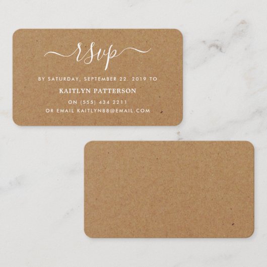 Carte D'accompagnement Rustique Country Kraft Script simple RSVP (Devant / Derrière)