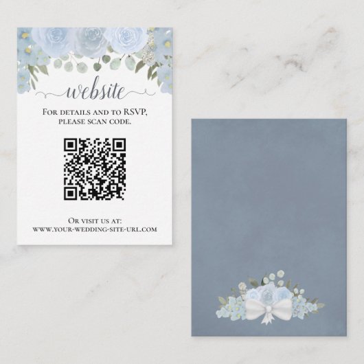 Carte D'accompagnement Rustique Dusty Blue Rose site Mariage QR Code (Devant / Derrière)