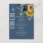 Carte D'accompagnement Rustique Dusty Blue Sunflowers Détails du Mariage (Devant)