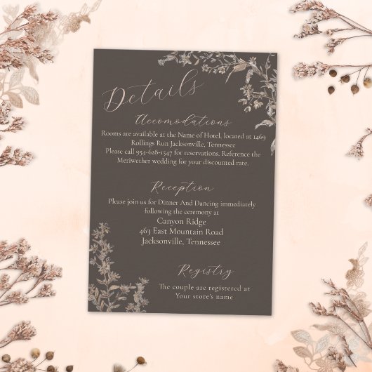 Carte D'accompagnement Rustique Elegant Mocha Script Fleur sauvage Mariag