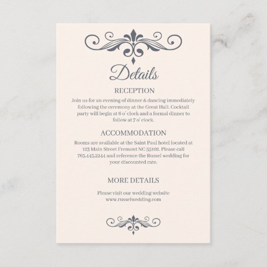 Carte D'accompagnement Rustique Filigree, Mariage (Devant)