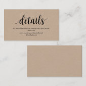 Carte D'accompagnement Rustique Kraft, Noir, Détails Mariage, RSVP en lig (Devant / Derrière)