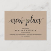 Carte D'accompagnement Rustique Kraft, Noir, Mariage postpone, modifiable (Devant)