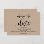 Carte D'accompagnement Rustique Kraft, Noir, Mariage postpone, modifiable (Devant / Derrière)