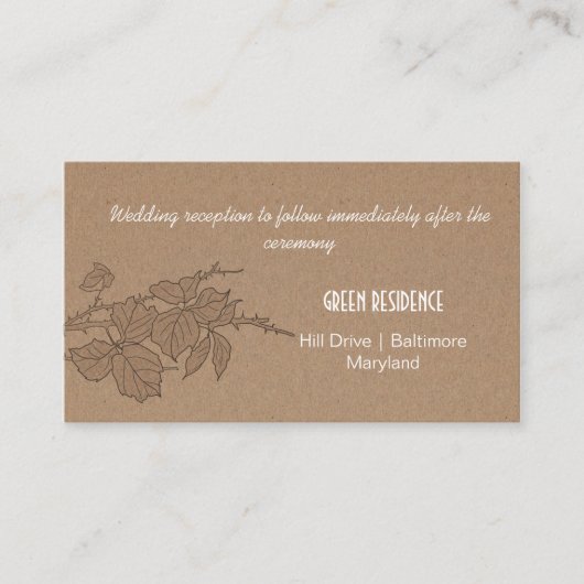 Carte D'accompagnement Rustique Kraft Papier Feuilles Mariage Insertion (Devant)