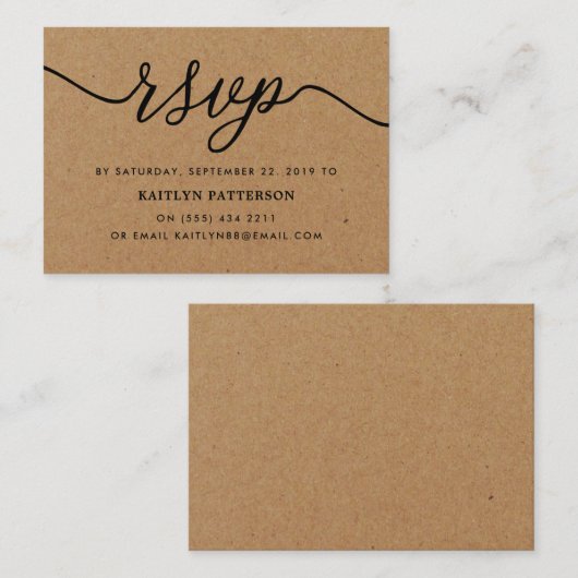 Carte D'accompagnement Rustique Kraft Script simple RSVP (Devant / Derrière)