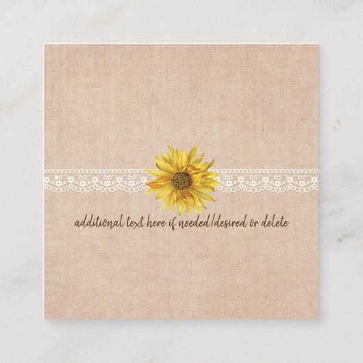 Carte D'accompagnement Rustique Lace & Burlap Sunflowers Mariage Hotel (Dos)
