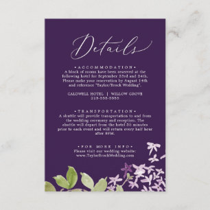 Carte D'accompagnement Rustique Lilac Détails du Mariage violet