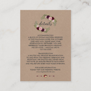 Carte D'accompagnement Rustique Marsala Floral Artisanat Détails Mariage
