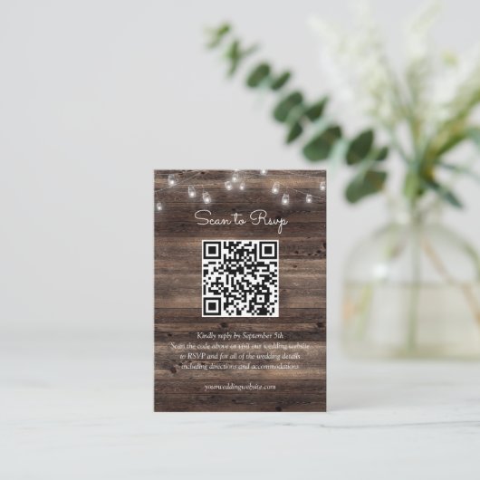 Carte D'accompagnement Rustique Mason Jar Mariage QR Code RSVP (Debout devant)