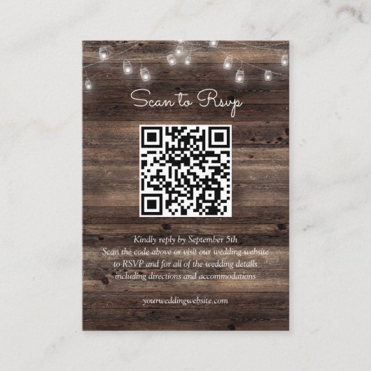 Carte D'accompagnement Rustique Mason Jar Mariage QR Code RSVP (Devant)