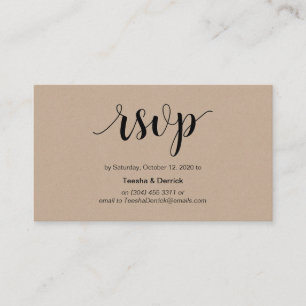 Carte D'accompagnement Rustique moderne, Kraft, Script noir, Mariage RSVP