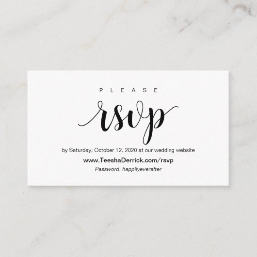 Carte D'accompagnement Rustique moderne, Script noir, boîtier RSVP en lig (Devant)