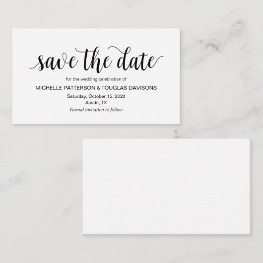 Carte D'accompagnement Rustique moderne, Script noir, Mariage Enregistrer (Devant / Derrière)