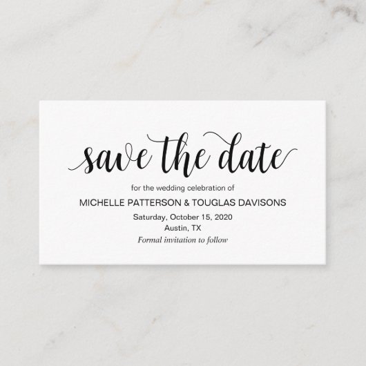 Carte D'accompagnement Rustique moderne, Script noir, Mariage Enregistrer (Devant)