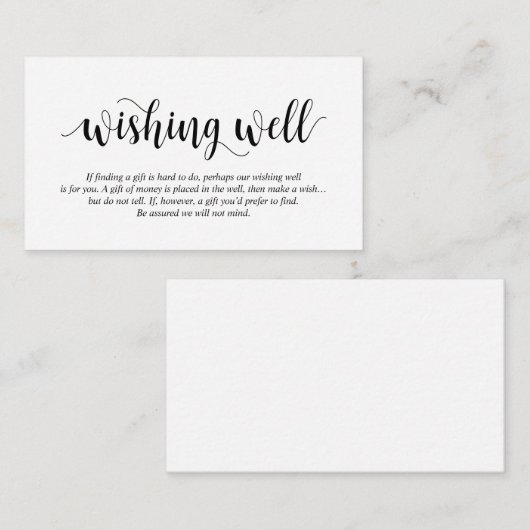 Carte D'accompagnement Rustique moderne, Script noir, Mariage Wishing wel (Devant / Derrière)