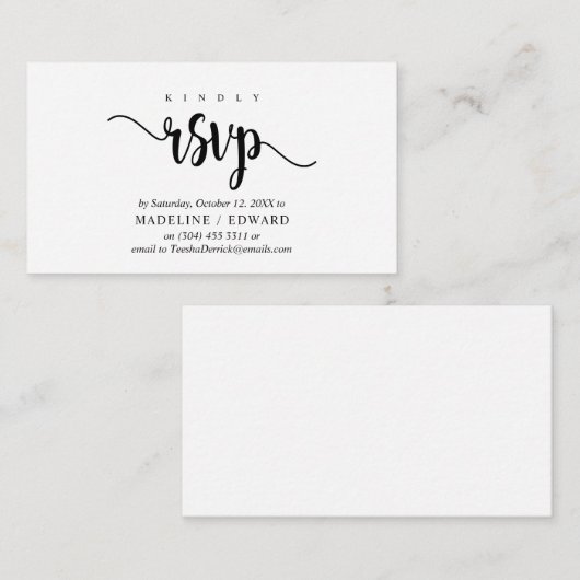 Carte D'accompagnement Rustique moderne, Script noir, réponse RSVP (Devant / Derrière)