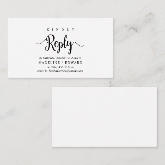 Carte D'accompagnement Rustique moderne, Script noir, réponse RSVP (Devant / Derrière)