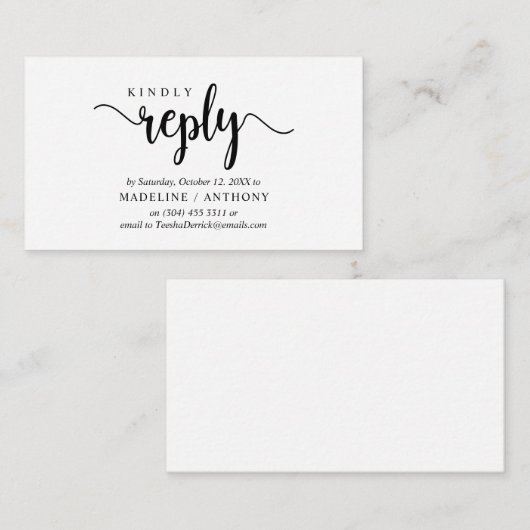 Carte D'accompagnement Rustique moderne, Script noir, réponse RSVP (Devant / Derrière)