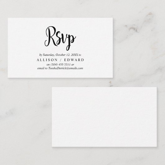 Carte D'accompagnement Rustique moderne, Script noir, réponse RSVP (Devant / Derrière)