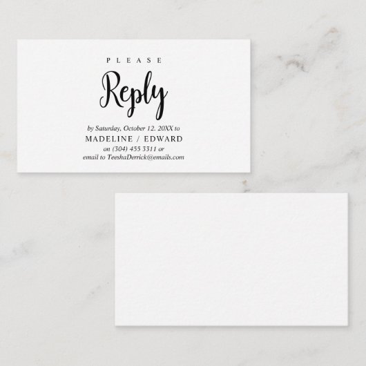 Carte D'accompagnement Rustique moderne, Script noir, réponse RSVP (Devant / Derrière)