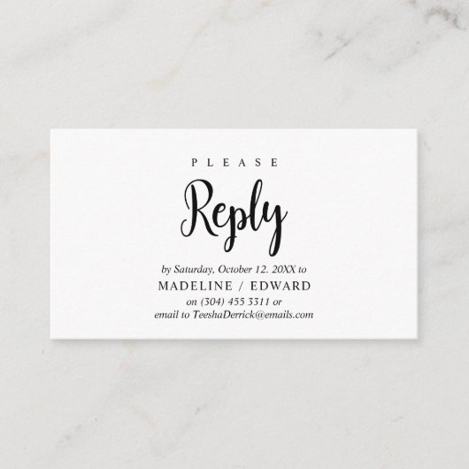 Carte D'accompagnement Rustique moderne, Script noir, réponse RSVP (Devant)