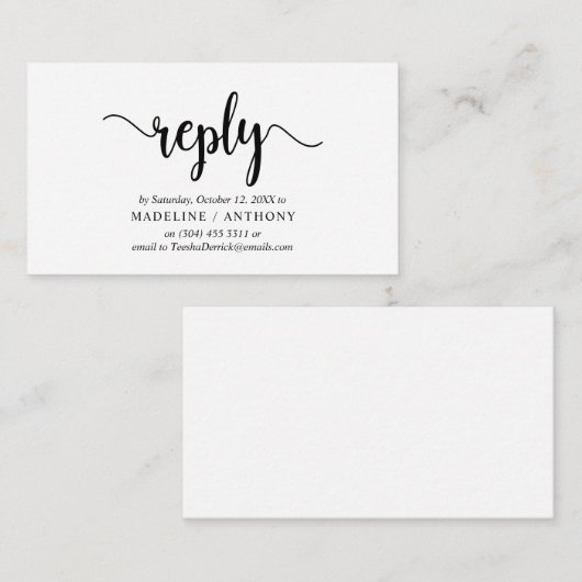 Carte D'accompagnement Rustique moderne, Script noir, réponse RSVP (Devant / Derrière)