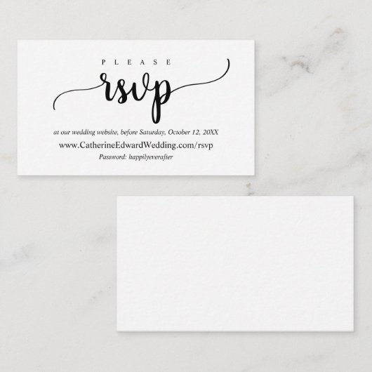 Carte D'accompagnement Rustique moderne, Script noir, site RSVP en ligne (Devant / Derrière)