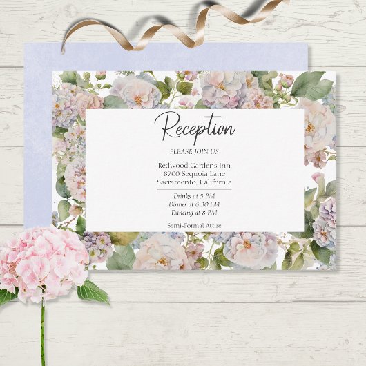 Carte D'accompagnement Rustique Pastel Hydrangea Floral Peri Réception