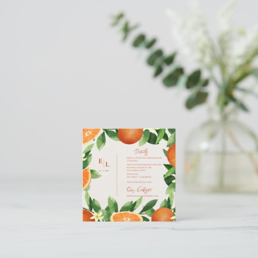 Carte D'accompagnement Rustique QR Code Citrus Orange Détails du Mariage (Debout devant)