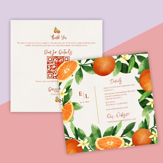 Carte D'accompagnement Rustique QR Code Citrus Orange Détails du Mariage