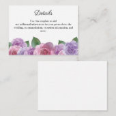 Carte D'accompagnement Rustique rose violet Rose Floral Détails du Mariag (Devant / Derrière)