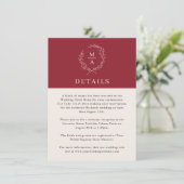 Carte D'accompagnement Rustique Rouge Simple Élégant Détails du monogramm (Debout devant)