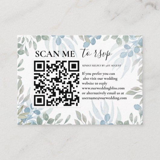 Carte D'accompagnement Rustique RSVP QR Code Eucalyptus Mariage de verdur (Devant)