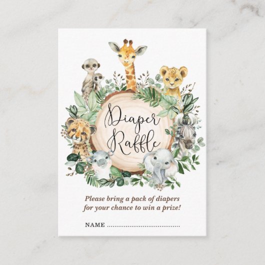 Carte D'accompagnement Rustique Safari Jungle Animaux Baby Diaper Raffle (Devant)