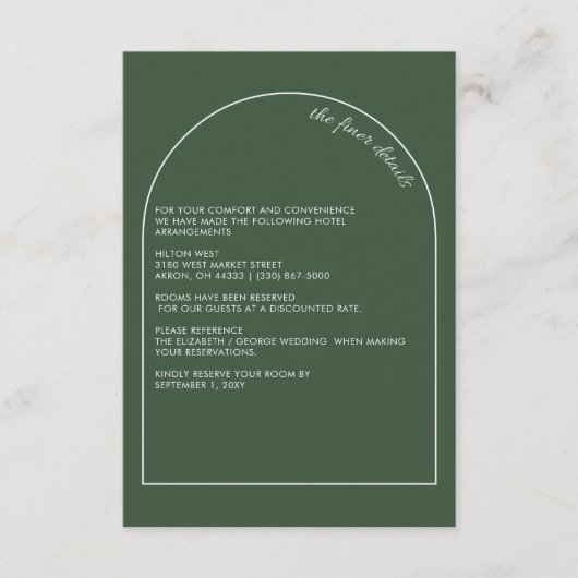 Carte D'accompagnement Rustique Simple élégant moderne Arc Mariage vert (Devant)