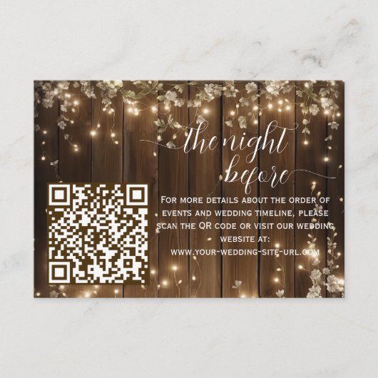 Carte D'accompagnement Rustique String éclaire QR Code la nuit avant (Devant)