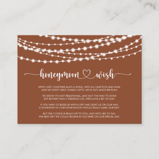 Carte D'accompagnement Rustique String Lights Terracotta Lune de miel sou (Devant)