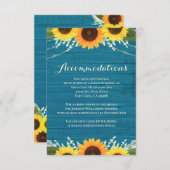 Carte D'accompagnement Rustique Turquoise Tournesol Mariage Hébergements (Devant / Derrière)