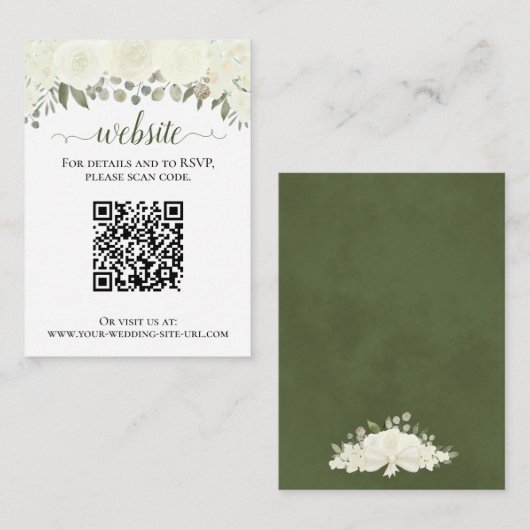 Carte D'accompagnement Rustique White Roses Site Mariage QR Code (Devant / Derrière)