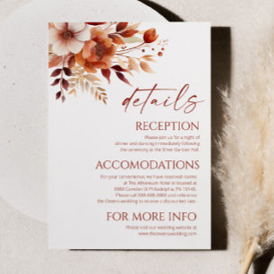 Carte D'accompagnement Rusty Bourgogne Brown Floral Détails Mariage