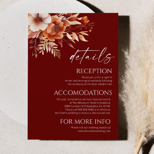 Carte D'accompagnement Rusty Bourgogne Brown Floral Détails Mariage