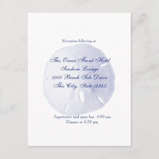 Carte D'accompagnement Sable Dollar Royal Blue Mariage Réception (Devant)
